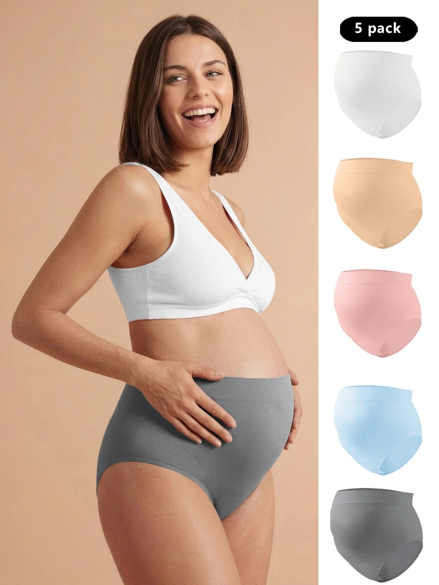 SHEIN Maternity Plain Simple Comfortable Panties (Pack Of 5) For Mother - Multicolor - View 1