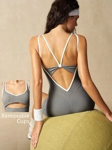 VARSIVA Women's Colorblock Casual Modest Sporty Daily Gym Outdoor Sports Romper Grey Summer - Multicolor - View 2