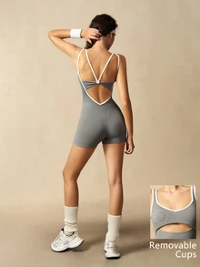 VARSIVA Women's Colorblock Casual Modest Sporty Daily Gym Outdoor Sports Romper Grey Summer - Multicolor - View 11