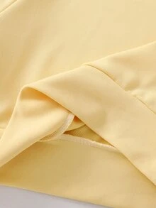 SHEIN 青少年女孩時尚休閒短款連帽衛衣與寬腿褲套裝，灰色百搭保暖秋冬服飾，秋季 - 黃色 - 查看 6