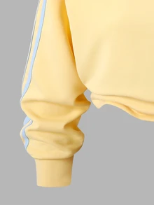 SHEIN 青少年女孩時尚休閒短款連帽衛衣與寬腿褲套裝，灰色百搭保暖秋冬服飾，秋季 - 黃色 - 查看 5