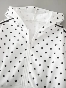 SHEIN 2件組青少年女孩波點套裝：長袖連帽拉鍊開襟外套，抓絨，冬季，節日穿搭 - 黑與白 - 查看 8