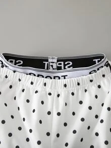 SHEIN 2件組青少年女孩波點套裝：長袖連帽拉鍊開襟外套，抓絨，冬季，節日穿搭 - 黑與白 - 查看 5