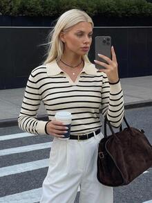 DAZY Striped Pattern Ribbed Knit Sweater,Long Sleeve Tops,Fall Clothes - Multicolor - View 9