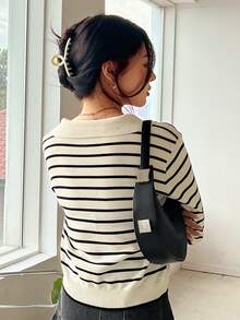 DAZY Striped Pattern Ribbed Knit Sweater,Long Sleeve Tops,Fall Clothes - Multicolor - View 2