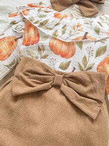 SHEIN Vintaside Kids 女嬰荷葉領長袖連身褲附髮帶，家庭套裝簡約穿搭 - 彩色 - 查看 6