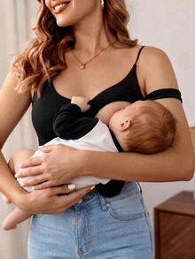 SHEIN Maternity Casual Solid Color Nursing Tank Top, Summer World Cup - Black - View 2