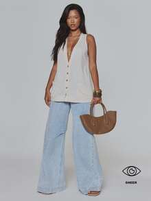 MUSERA Cream Oversized V Neck Longline Baggy Pockets Cardigan - Cream - View 1