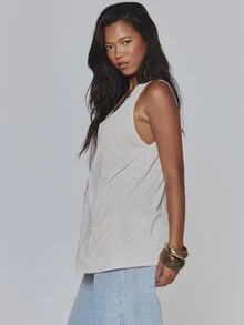 MUSERA Cream Oversized V Neck Longline Baggy Pockets Cardigan - Cream - View 4