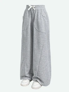 Tween Girl Tween Girls Gray Casual Sports Loose Fit Drawstring Sweatpants With Large Pockets - Light Grey - View 8