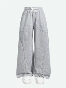 Tween Girl Tween Girls Gray Casual Sports Loose Fit Drawstring Sweatpants With Large Pockets - Light Grey - View 4