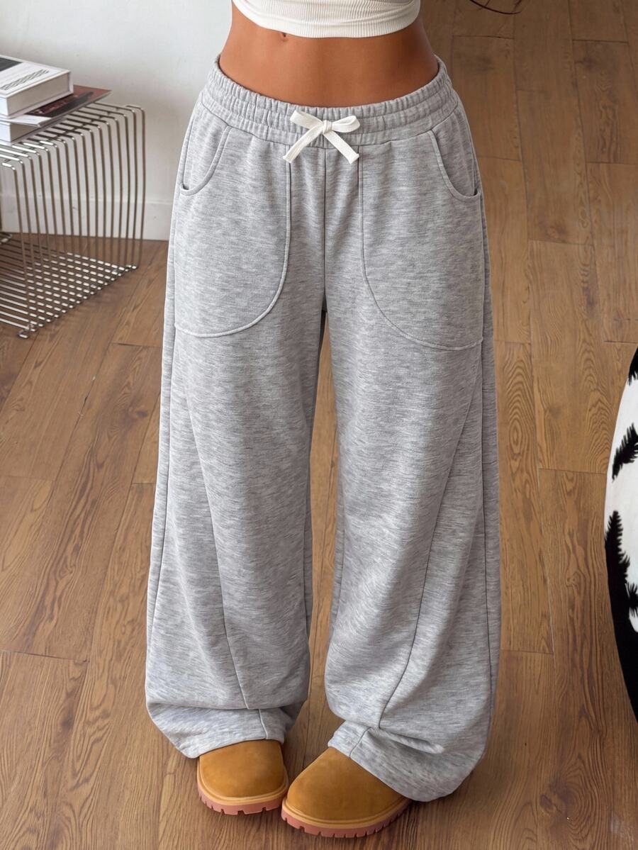 Tween Girl Tween Girls Gray Casual Sports Loose Fit Drawstring Sweatpants With Large Pockets - Light Grey - View 1