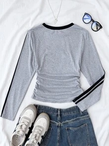 SHEIN Tween Girls Tween Girl Casual T-Shirt Color Block Design With New York Print Pattern For Everyday Wear - Grey - View 2