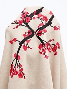 SuriyaCove Women's Y2K Style Apricot Sakura Slogan Print Velvet Thin Jacket,Fashion Casual Slim Fit Long Sleeve Coat,Pink White,Autumn,Elegant,Holiday,Gift - Multicolor - View 8