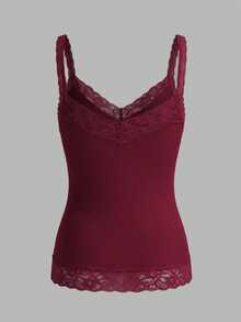 Top de mujer talla grande con patchwork de encaje en unicolor - Burdeos - Ver 2