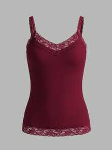 Top de mujer talla grande con patchwork de encaje en unicolor - Burdeos - Ver 4