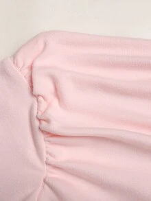 SHEIN 兒童青少年女孩休閒針織套裝，粉色抓皺長袖修身上衣搭配喇叭褲，適合休閒戶外、旅行與日常穿著 - 粉色 - 查看 4