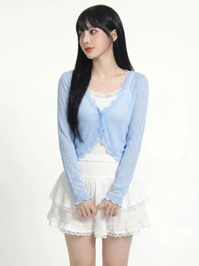 Sweetina 性感休閒透視人造毛蕾絲飾邊女款上衣 - 淺藍色 - 查看 4