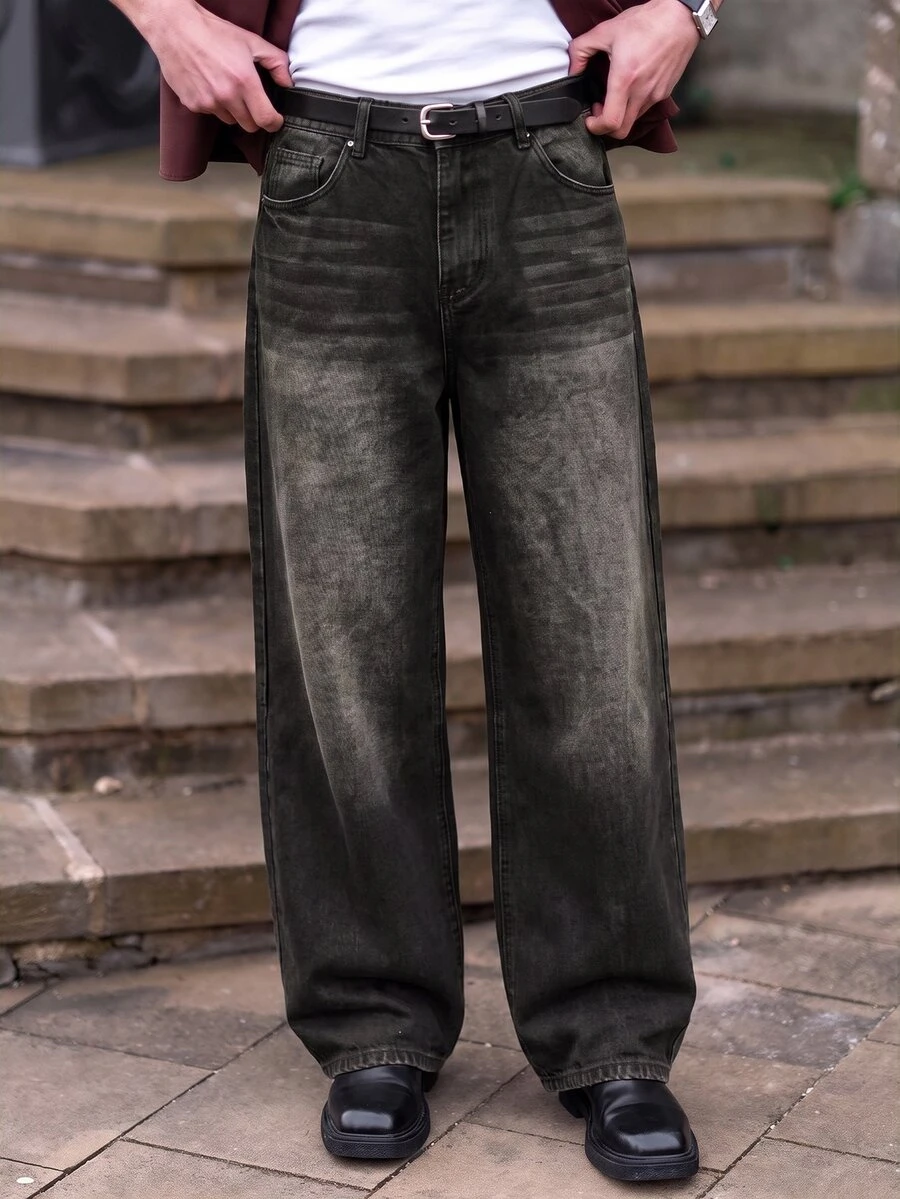 YOUESAWY YOUESAWY Herrjeans med lös passform, retro, lämpliga för alla årstider, grungefärgade, värmande