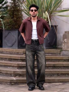 YOUESAWY YOUESAWY Herrjeans med lös passform, retro, lämpliga för alla årstider, grungefärgade, värmande - Svart - Visa 3