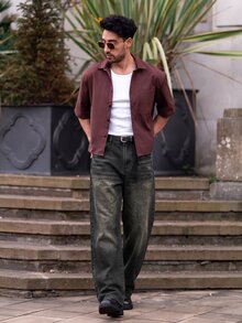 YOUESAWY YOUESAWY Herrjeans med lös passform, retro, lämpliga för alla årstider, grungefärgade, värmande - Svart - Visa 6