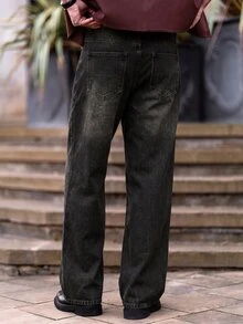YOUESAWY YOUESAWY Herrjeans med lös passform, retro, lämpliga för alla årstider, grungefärgade, värmande - Svart - Visa 5