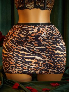 SpicyHot Top de encaje ajustado cómodo y lujoso & Falda con estampado de leopardo, Conjunto de lencería sexy de 4 piezas regular para mujeres, Lencería sexy para mujeres, Caliente, Noche de cita - Multicolor - Ver 9