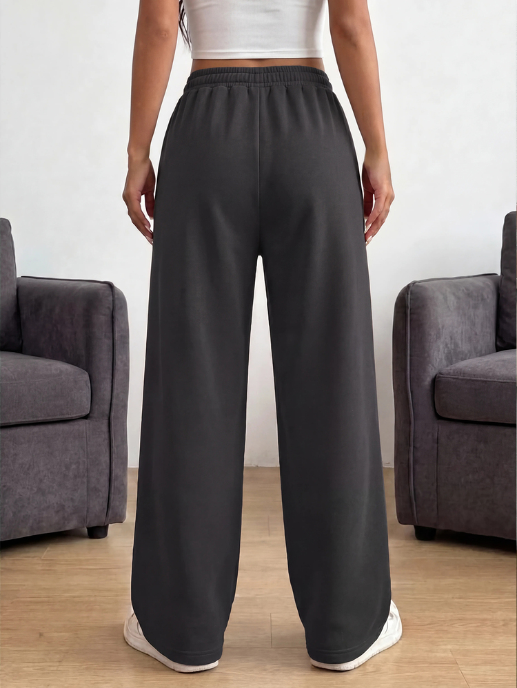 SHEIN Tween Girl Solid Color Mid-Waist Thick Casual Comfortable Long Pants - Dark Grey - View 2