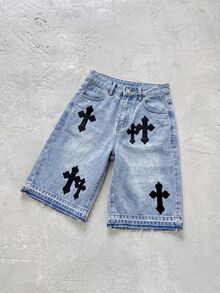 Kids Tween Boy Cross Embroidery Top & Denim Shorts Set - Light Wash - View 4