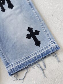 Kids Tween Boy Cross Embroidery Top & Denim Shorts Set - Light Wash - View 7