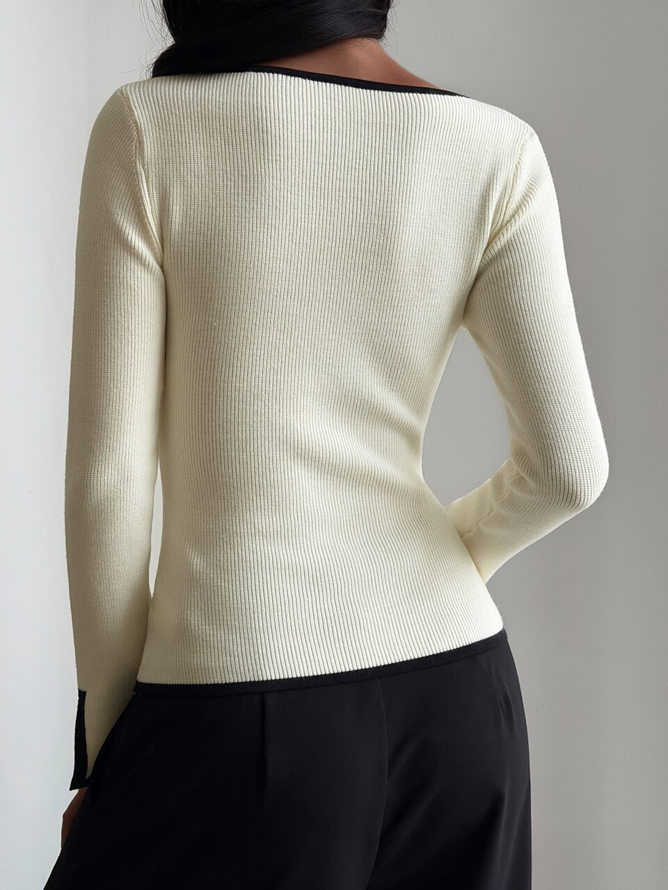 Women's Colorblock Striped Fitted Long Sleeve Deep V-Neck Casual Base Layer Sexy Street Style Spring Autumn Pullover Knit Sweater School