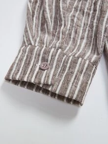 Rusticease Plus Size Women's Striped Single-Breasted Long Sleeve Long Casual Shirt Fall - Brown - View 5