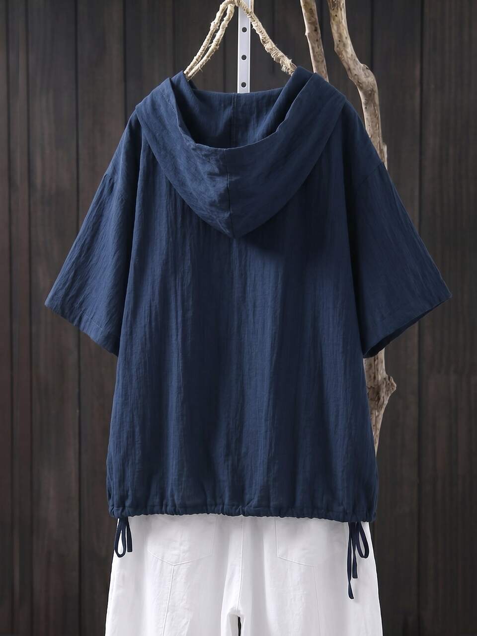Plus Size Women's Solid Color Short Sleeve Hooded Pocket Casual Soft Form Shirt Navy Blue Summer Vacation Homewear Concert