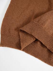 Rusticease Women's Plus Size Knit Sweater, Solid Color Crochet Round Neck Casual Pullover Top, Autumn/Winter - Brown - View 8