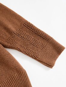 Rusticease Women's Plus Size Knit Sweater, Solid Color Crochet Round Neck Casual Pullover Top, Autumn/Winter - Brown - View 5