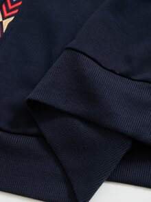 Rusticease Plus Size Women's Navy Blue Raglan Long Sleeve Drawstring Hooded Sweatshirt Hiking Vacation Autumn Traditional Greek Goddess Fall Formal Office Boho - Multicolor - View 5
