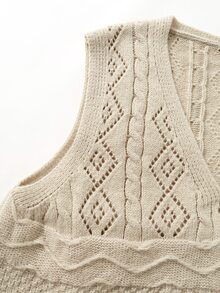 Rusticease Plus Size Women's Solid Color Pocket Casual Traditional Elegant Versatile Daily Wear Knit Vest Formal Beige Summer - Apricot - View 7