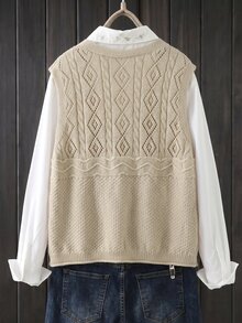 Rusticease Plus Size Women's Solid Color Pocket Casual Traditional Elegant Versatile Daily Wear Knit Vest Formal Beige Summer - Apricot - View 2