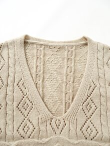 Rusticease Plus Size Women's Solid Color Pocket Casual Traditional Elegant Versatile Daily Wear Knit Vest Formal Beige Summer - Apricot - View 4