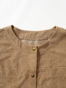 Rusticease Plus Size Women's Solid Color Long Sleeve Single-Breasted Casual Loose Fit Jacket Fall - Khaki - View 4