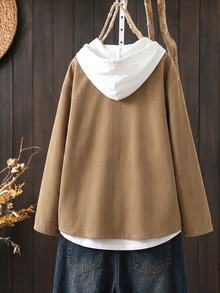 Rusticease Plus Size Women's Solid Color Long Sleeve Single-Breasted Casual Loose Fit Jacket Fall - Khaki - View 2