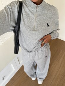 SHEIN EZwear Bộ áo nỉ và quần nỉ màu xám nhạt thêu chi tiết - Màu Xám nhạt - Xem 7
