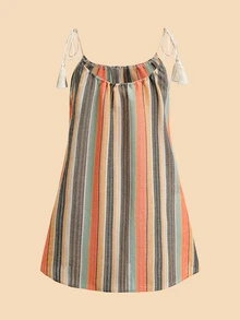 Travachic Plus Size Casual Boho Orange Spaghetti Strap Vacation Dress For Summer/, Halloween, Beach Vacation - Multicolor - View 2