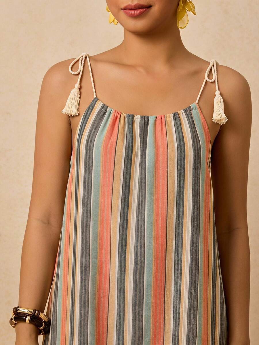 Travachic Plus Size Casual Boho Orange Spaghetti Strap Vacation Dress For Summer/, Halloween, Beach Vacation - Multicolor - View 1