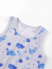 SHEIN Streecool Kids 6 件装小男孩可爱恐龙、宇宙、星球全身印花多色条纹弹性舒适背心内衣、休闲汗衫 - 彩色 - 查看 3