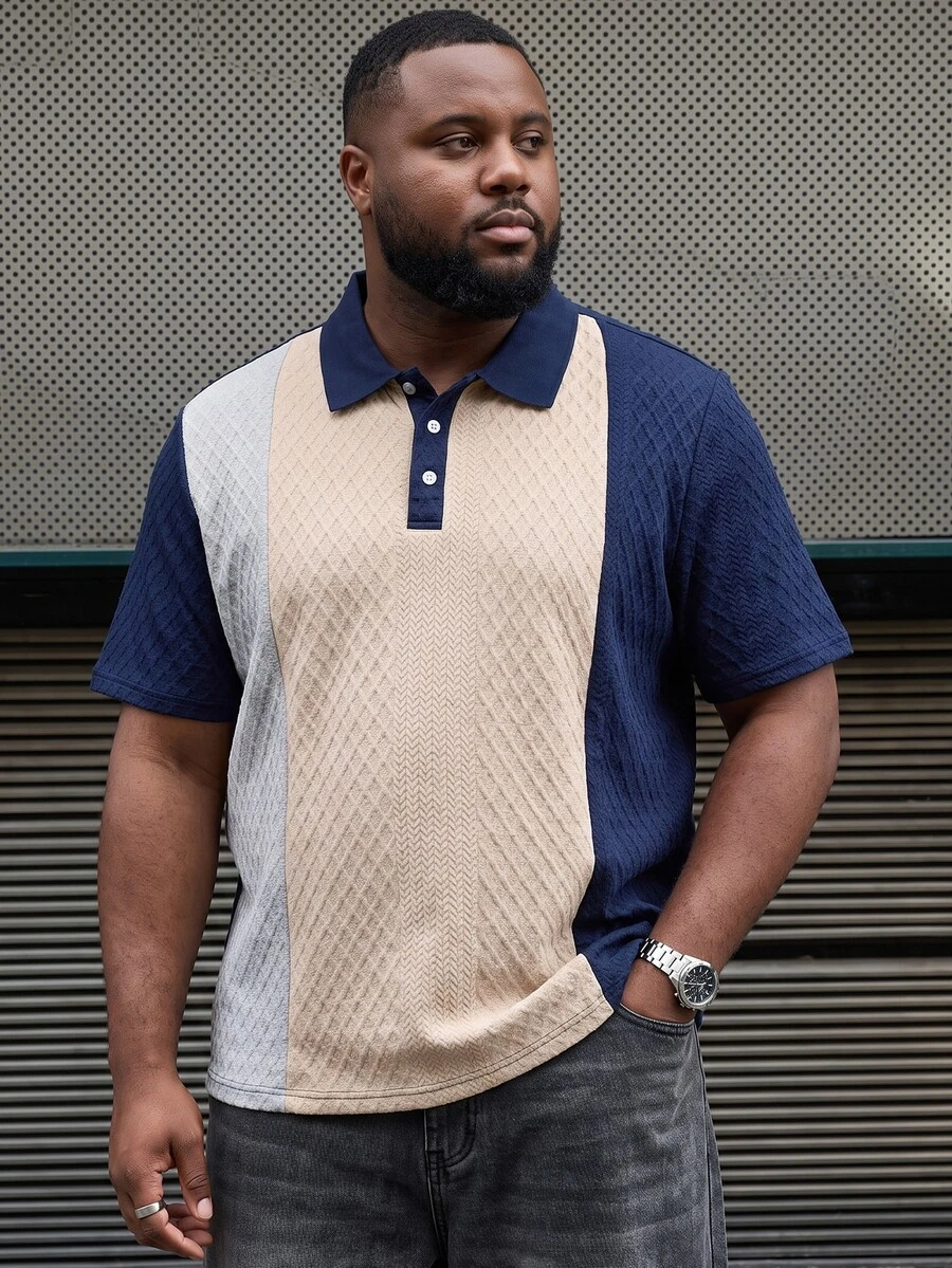 Ethos Form 大尺碼男士拼色休閒百搭日常短袖 Polo 衫 - 彩色 - 查看 1