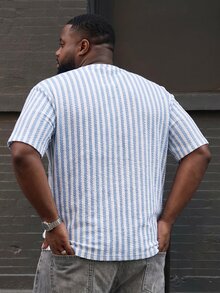 Ethos Form Men's Plus Size Textured Striped Crew Neck Loose Casual Short Sleeve T-Shirt - Blue and White - View 2