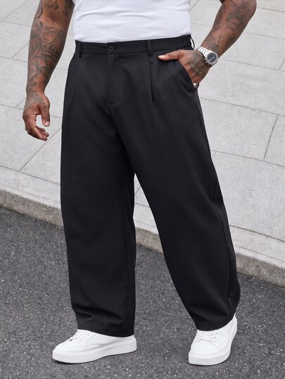 Manfinity Mode Plus Size Men's Slim Fit Black Suit Pants, Formal