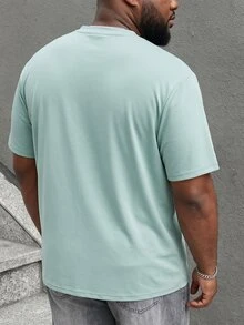 Ethos Form 男士大尺碼撞色短袖套頭T恤，適合居家、外出與聚會，夏季亨利領鈕扣上衣 - 綠色 - 查看 2