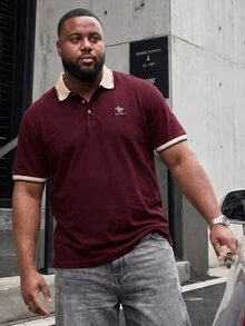 Ethos Form Men Plus Size Pique Knit Embroidered Casual Short Sleeve Formal Polo Shirt, Ceremony - Burgundy - View 3